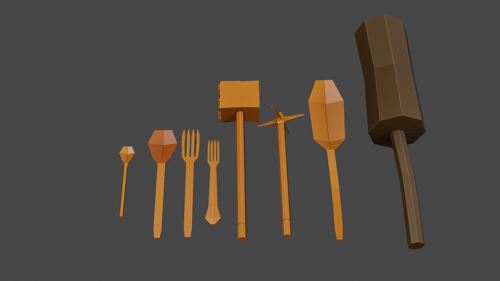 Medieval low poly kitchen tools preview image